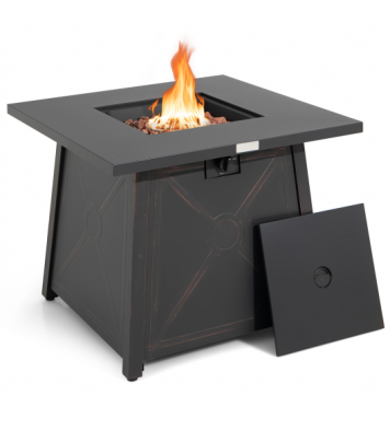 30 Inch Square Propane Gas Fire Table with Waterproof Cover - Color: Black