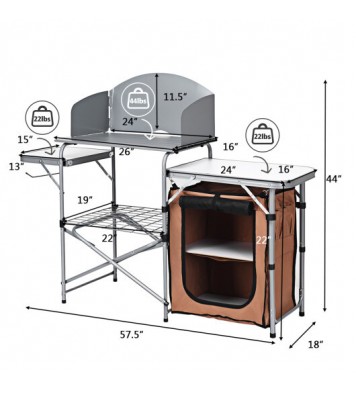 Foldable Outdoor BBQ Portable Grilling Table With Windscreen Bag - Color: Brown