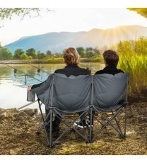 Folding Camping Chair with Bags and Padded Backrest-Gray - Color: Gray