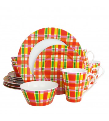 Oui by French Bull Multicolor Plaid 16 Piece Round Porcelain Dinnerware Set