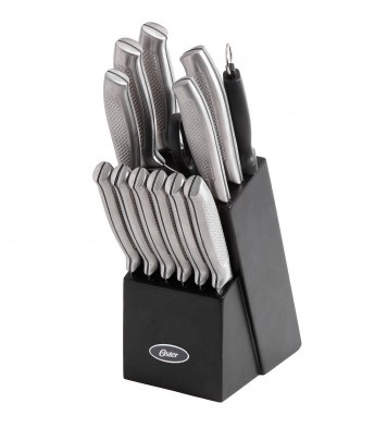 Oster Edgefield 14 Piece Stainless Steel Cutlery Knife Set with Black Knife Block