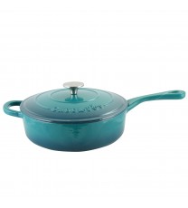 Crock Pot Artisan 3.5 Quart Enameled Cast Iron Deep Sauté Pan With Self Basting Lid in Teal Ombre