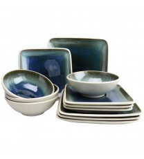 Gibson Elite Namastay 12 Piece Square Dinnerware Set in Blue