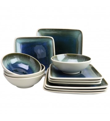 Gibson Elite Namastay 12 Piece Square Dinnerware Set in Blue