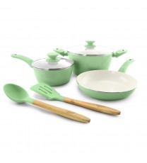 Gibson Home Plaza Cafe 7 Piece Essential Core Aluminum Cookware Set in Mint