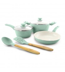 Gibson Home Plaza Cafe 7 Piece Essential Core Aluminum Cookware Set in Sky Blue