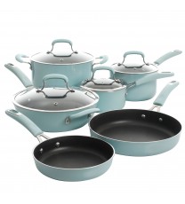 Kenmore Elite Andover 10 Piece Nonstick Aluminum Cookware Set in Glacier Blue