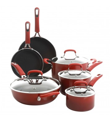 Kenmore Elite Andover 10 Piece Nonstick Aluminum Cookware Set in Red Gradient