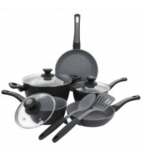 Oster 10 Piece Non-Stick Aluminum Cookware Set in Black and Grey Speckle