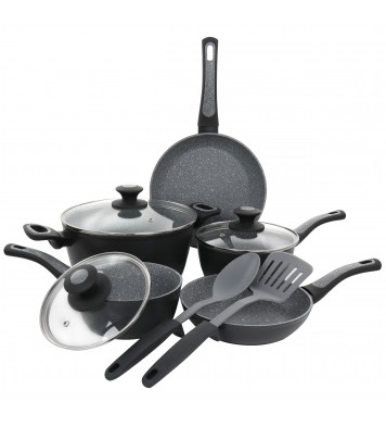 Oster 10 Piece Non-Stick Aluminum Cookware Set in Black and Grey Speckle