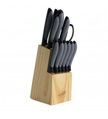 Gibson Home Dorain 14 Piece Stainless Steel Cutlery Set in Black with Wood Block