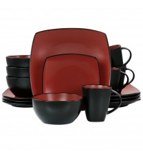 Gibson Elite Soho Lounge 16 Piece Matte Glazed Stoneware Dinnerware Set in Red