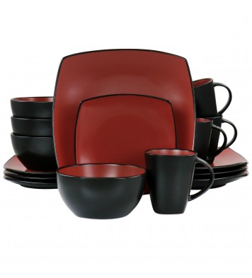 Gibson Elite Soho Lounge 16 Piece Matte Glazed Stoneware Dinnerware Set in Red