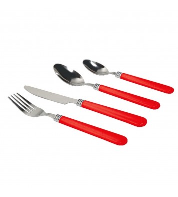 Gibson Sensations II 16 Piece Stainless Steel Flatware Set with Red Handles and Chrome Caddy