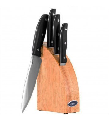 Oster Granger 5 Piece Stainless Steel Cutlery Knife Set with Half Moon Natural Wood Block