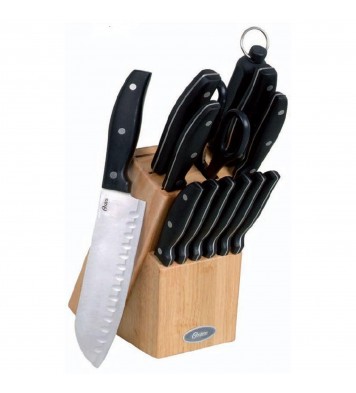 Oster Granger 14 Piece Stainless Steel Cutlery Set with Black Handles and Wooden Block