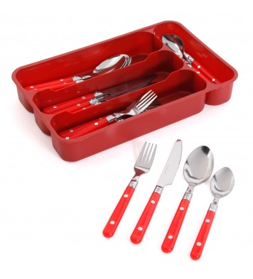 Gibson Casual Living 24 Piece Stainless Steel Flatware Set with Storage Tray in Red