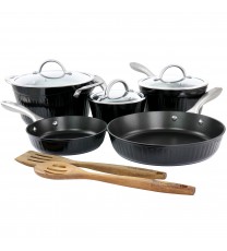 Kenmore Logan 10 Piece Aluminum Nonstick Cookware Set in Black with Wood Utensils