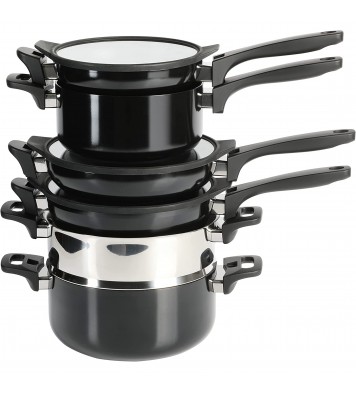 Kenmore Elite Grayson 9 Piece Nonstick Aluminum Stackable Cookware Set in Black