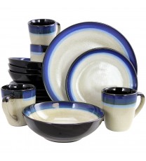 Gibson Couture Bands 16pc Dinnerware Set, Cream/Blue Rim