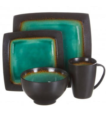 Gibson Ocean Paradise 16 Piece Square Stoneware Dinnerware Set in Jade