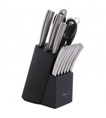 Oster Wellisford 14 Piece Stainless Steel Cutlery Set with Black Rubber Wood Block