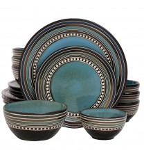 Gibson Elite Café Versailles 16 Piece Double Bowl Dinnerware Set - Blue