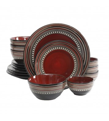 Gibson Elite Café Versailles 16 Piece Double Bowl Dinnerware Set - Red