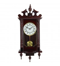 Bedford Clock Collection Classic 31 Inch Chiming Pendulum Wall Clock in Cherry Oak Finish