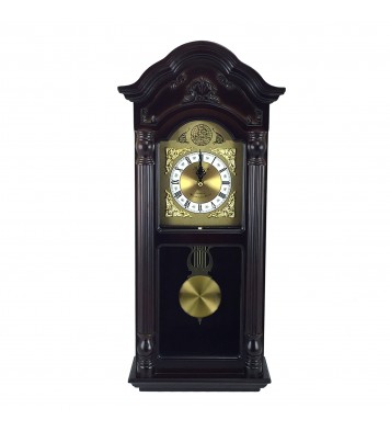 Bedford Clock Collection 25.5 Inch Antique Mahogany Cherry Oak Chiming Wall Clock with Roman Numerals