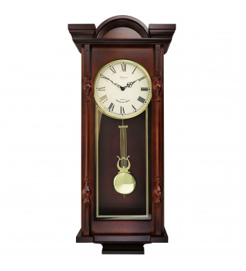 Bedford Clock Collection Grand 31 Inch Chiming Pendulum Wall Clock in Antique Mahogany Cherry Finish