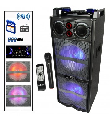 beFree Sound Double 10 Inch Subwoofer Portable Bluetooth Party Speaker with Reactive Lights