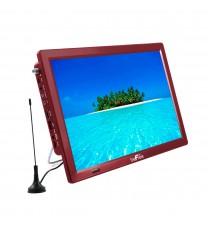 beFree Sound Portable Rechargeable 14 Inch LED TV with HDMI, SD/MMC, USB, VGA, AV In/Out and Built-in Digital Tuner in Red