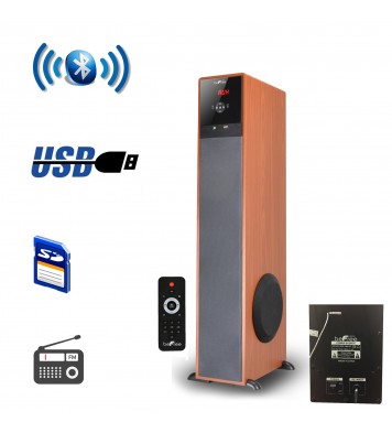 beFree Sound Bluetooth Powered Tower Speaker - Wood