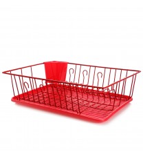 MegaChef 17.5 Inch Red Dish Rack with 14 Plate Positioners and a Detachable Utensil Holder