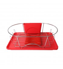 MegaChef 17 Inch Red and Silver Dish Rack with Detachable Utensil holder and a 6 Attachable Plate Positioner