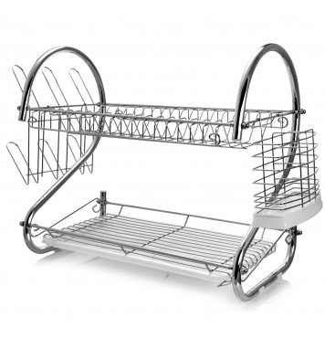 MegaChef 16 Inch Two Shelf Dish Rack with Easily Removable Draining Tray, 6 Cup Hangers and Removable Utensil Holder