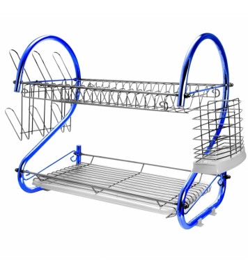 MegaChef 16 Inch Two Shelf Iron Wire Dish Rack in Blue