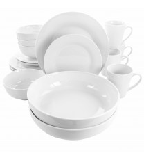 Elama Carey 18 Piece Round Porcelain Dinnerware Set in White