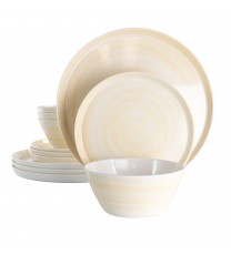 Elama Crafted Clay 12 Piece Lightweight Melamine Dinnerware Set in Cream