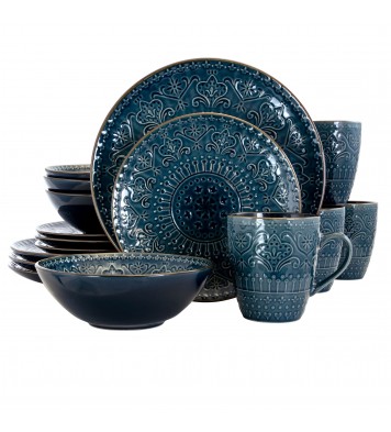 Elama  Deep Sea Mozaic 16 Piece Luxurious Stoneware Dinnerware with Complete Setting for 4