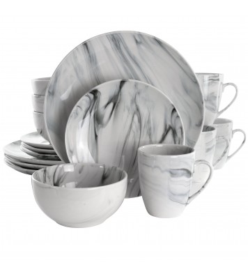 Elama Fine Marble 16 Piece Stoneware Dinnerware Set in Black and White