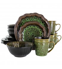 Elama Jade Waves 16 Piece Stoneware Dinnerware Set in Green