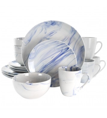 Elama Fine Marble 16 Piece Stoneware Dinnerware Set in Blue and White