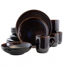 Elama Midnight Beach 16 Piece Dinnerware Set in Metallic Black