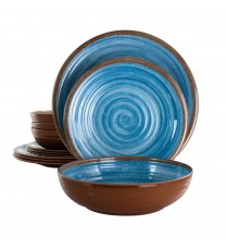 Elama Rippled Tides 12 Piece Lightweight Melamine Dinnerware Set in Blue