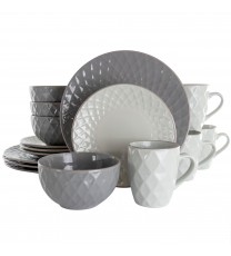 Elama Tahitian Diamond 16 Piece Stoneware Dinnerware Set in Slate and Pearl