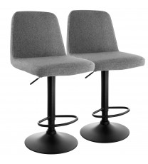 Elama 2 Piece Adjustable Fabric Barstool in Gray with Black Base