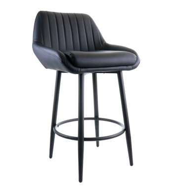 Elama Faux Leather Bar Chair in Black with Matte Metal Legs