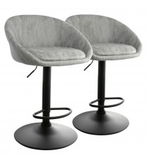 Elama 2 Piece Cloth Adjustable Bar Stool Set in Gray with Black Base